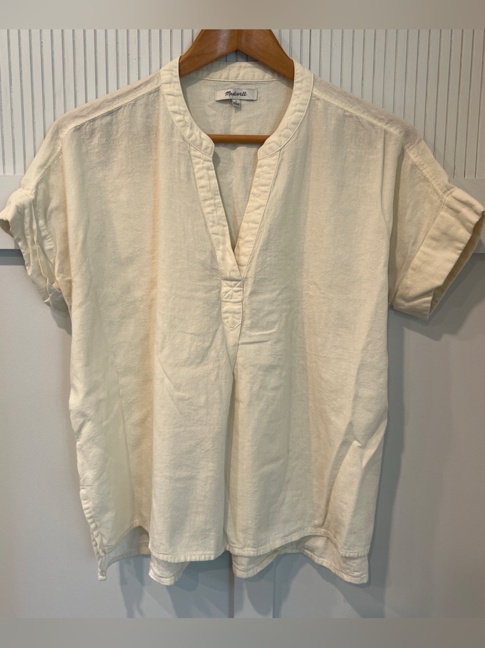 Madewell Cream V‑Notch Short Sleeve Tunic